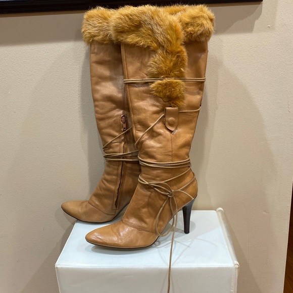 Nine West leather with Rabbit hair fur trim boots. - Picture 3 of 17